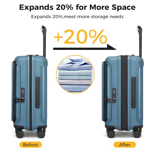 20-Inch Hardside Carry On Luggage Laptop Compartment, Expendable Suitcase - color: Pearl Blue