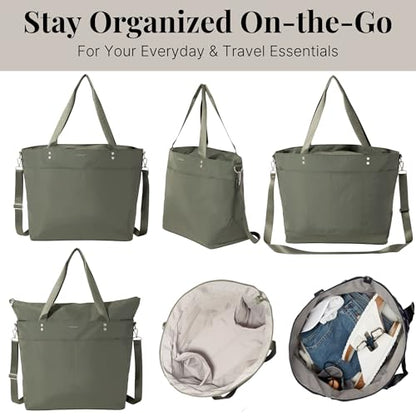 Baggallini Carryall Tote - Lightweight Nylon Zipper Top Weekender Travel Beach Bag w/Luggage Sleeve - color: Thyme