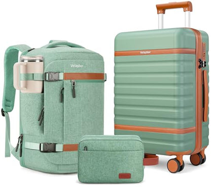 20" Carry On Luggage Set 3 Piece With Travel Backpack, YKK Zippers - color: Green, size: 3 Piece Set (20inch)