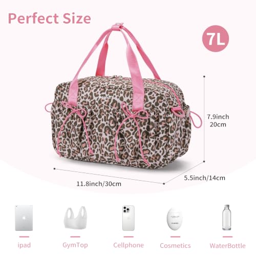 ECOHUB Small Gym Bag for Women, Mini Duffle Bag Pink Leopard Print - color: Pink Leopard Print