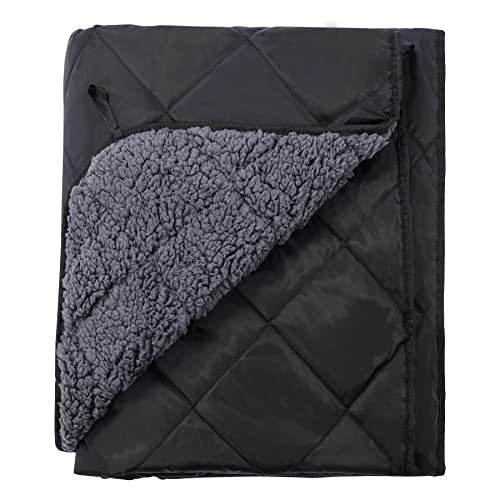 REDCAMP Large Camping Blanket with Sherpa Lining, Black 59"x50" - color: Black, size: 50"x 59"