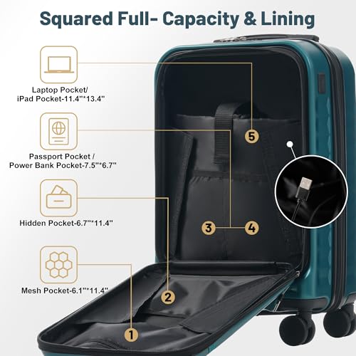 Merax Luggage Sets Front Opening,2 Piece Hardshell Suitcase with Bag - color: Dark Green+bag, style: 2-piece Set