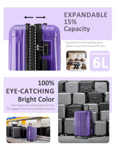 Luggage 2 Piece Expandable Suitcases with Wheels - color: Midnight Violet, size: 2 Set (20In/24In)