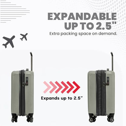 Spyder Rails 25 Inch Expandable Hardside Checked Suitcase with 360° Spinner Wheels, TSA Approved Lock - color: Moss Gray, size: Medium Checked