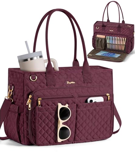 Bagstellar Teacher Tote Bag for Women, 15.6" Laptop Work Tote Computer Bag - color: Burgundy