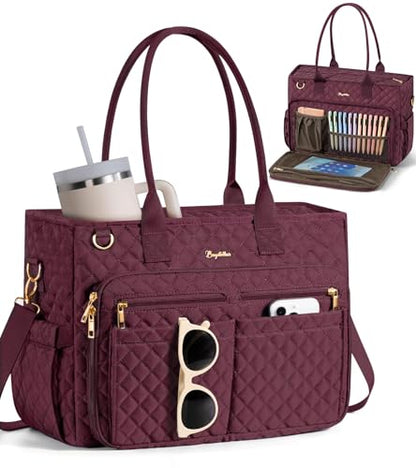 Bagstellar Teacher Tote Bag for Women, 15.6" Laptop Work Tote Computer Bag - color: Burgundy
