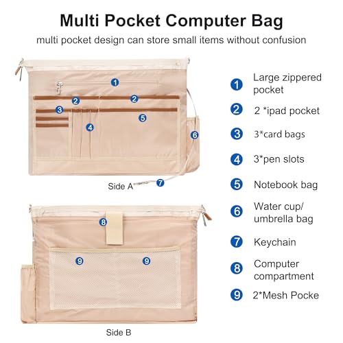 Laptop Tote Bag for Women 17 Inch, Waterproof Computer Bag for College - color: A3-beige/Brown Flower