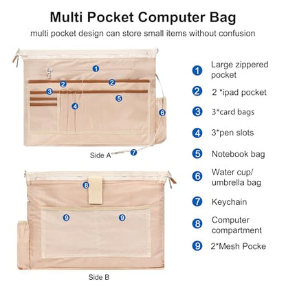 Laptop Tote Bag for Women 17 Inch, Waterproof Computer Bag for College - color: A3-beige/Brown Flower