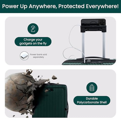Nobl Travel Carry on Expandable Luggage, Aluminum Frame Hard Shell Suitcase | Airline Approved 22.5"x14.2"x9.8", 360° Spinner Wheels, TSA Locks, USB Charging, Cup & Phone Holder, Forest Green - color: Forest Green