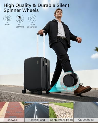 Hanke Expandable Luggage Sets 2 Piece, 20 and 28 Inch Hard Shell Suitcase | PC Hard Shell, 8 Spinner Wheels, TSA Lock, Side Hook, Wet Pocket, Nestable Storage, Family & Couple Travel - color: Jet Black, size: 20+28 Inch EXT