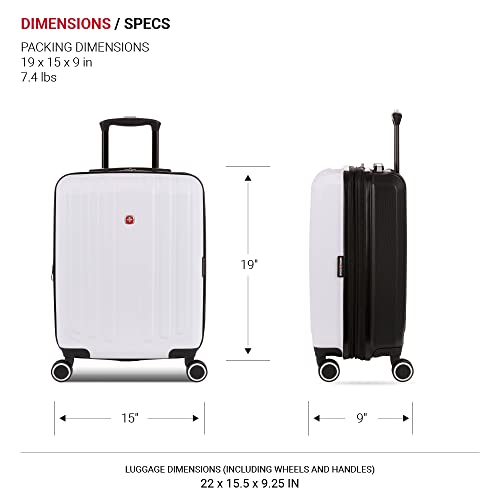 SwissGear Duet Expandable Luggage, Hard Shell Carry-On Luggage with Spinner Wheels - color: Black/White, size: Carry-On 19-Inch