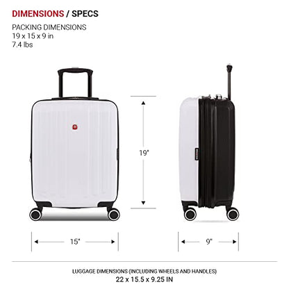 SwissGear Duet Expandable Luggage, Hard Shell Carry-On Luggage with Spinner Wheels - color: Black/White, size: Carry-On 19-Inch