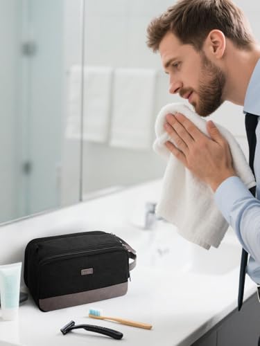WANDF Travel Toiletry Bag for Men, Canvas Shaving Dopp Kit - color: M, Black, size: Medium