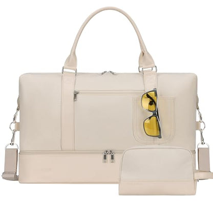 Women's Weekender bag Travel Duffel Bag with Shoe Compartment 21-inch Airline-Approved Carry-On, 2-Piece Overnight Bag Set Personal Item Luggage - color: C-Beige-A