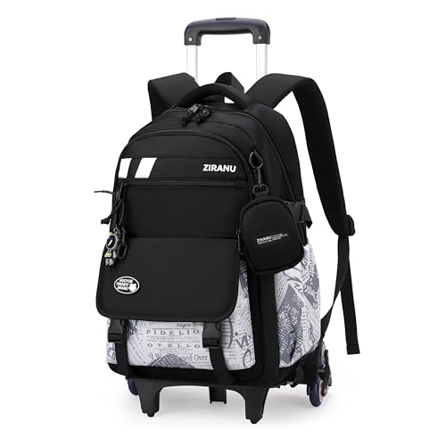 EKUIZAI Boys Rolling Backpack，Kids Trolley Book Bag for School | 27L Storage, Breathable Shoulder Strap, Middle School Bag with Wheels, for School&Travel - color: Newspaper Printing, size: 1 Piece (6 Wheels)