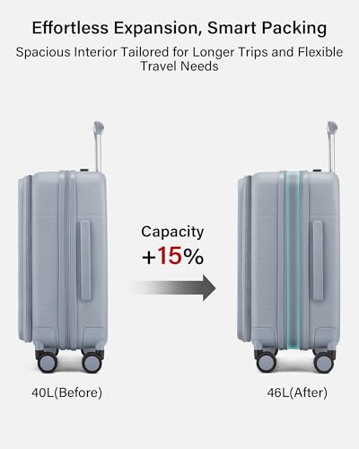 Hanke Hardside Expandable Carry On Luggage, 20 Inch Top Opening Suitcase - color: Grey, size: 20 Inch EXT