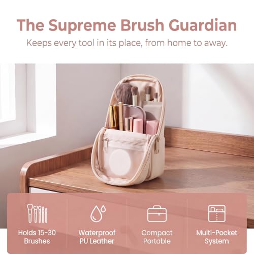 RSRSLEII Small Standing Makeup Bag, Wipe-Clean Brush Holder (01Beige) - color: 01Beige