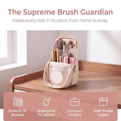 RSRSLEII Small Standing Makeup Bag, Wipe-Clean Brush Holder (01Beige) - color: 01Beige