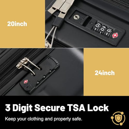 Merax Luggage Sets Front Opening,2 Piece Hardshell Suitcase with Bag - color: Black+bag, style: 2-piece Set