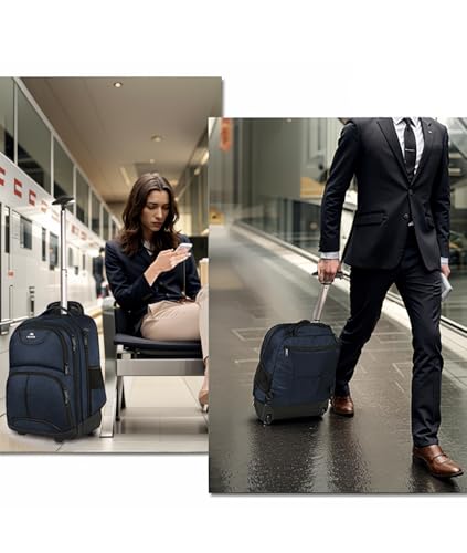 MATEIN Backpack with Wheels, Travel-friendly Rolling Laptop Backpack - color: Blue, size: 17-inch