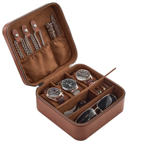 ProCase Travel Watch Case, 3 Slots Mens Jewelry Box -Lightbrown - color: Lightbrown, size: 3-Slot