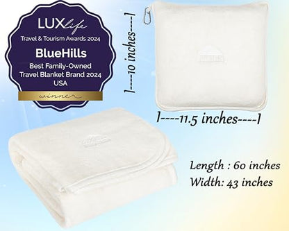 BlueHills Premium Soft Travel Blanket Pillow Combo Airplane - Ivory White - color: Ivory-1pk-t025