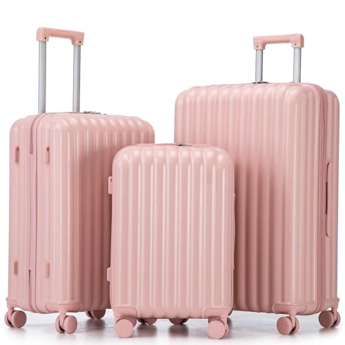 3 Luggage Sets, Hardshell Suitcase Spinner Wheels with Combination Lock - color: Vertical stripes pink, size: 20/24/28 Inch