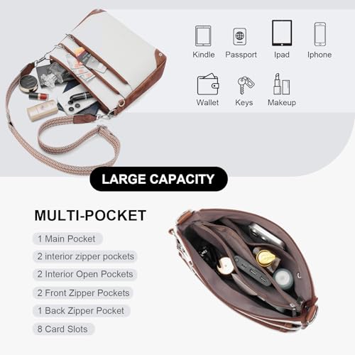 Crossbody Bag for Women, RFID Vegan Leather Medium Purse - color: Beige With Brown