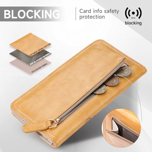 KITEVIUN RFID Wallet Women Ultra Slim Thin Womens Wallet Compact Clutch Long Ladies Wallet for Women YELLOW - color: 06-YELLOW