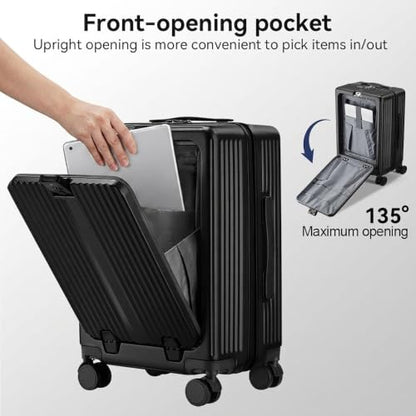 Front Pocket Carry On Luggage 22x14x9 Airline Approved, Black - color: Black-SK, size: 20 Inch