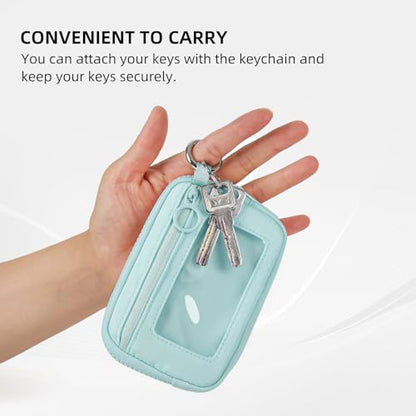 The Iris Wallet Zipper Mini Coin Purse Keychain ID Holder Wallet - color: Aqua Sky