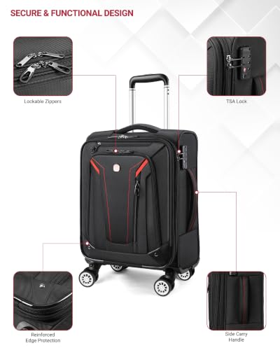 star cloud Carry On Luggage 22x14x9 Airline Approved, 22 Inch Rigid Frame Suitcases with Detachable Spinner Wheels, Softside Carry On Suitcase with USB & Type-C Ports,TSA Lock,Large Travel Luggage