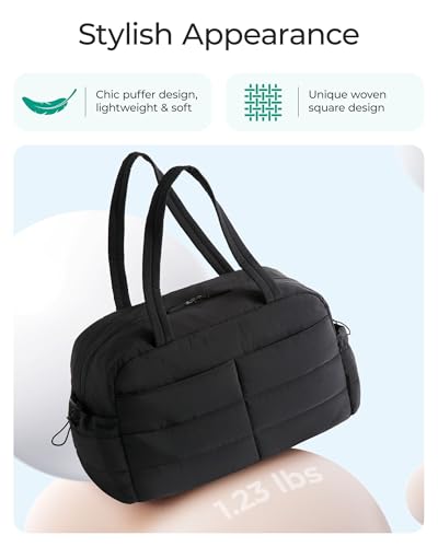 BAGSMART Gym Bag for Women, 2-PC Puffer Travel Duffle Bag Carry On Tote Bag - color: Black