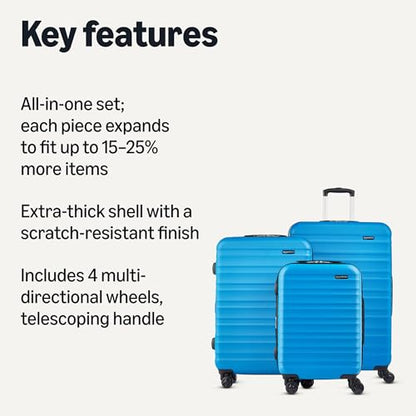 Amazon Basics 3-Piece Hardside Expandable Travel Luggage Set (21", 26", 30"), Scratch-Resistant Suitcases with Multi-directional Wheels, Carry-on and Checked Bags, Light Blue - color: Light Blue, size: 3-Piece Set