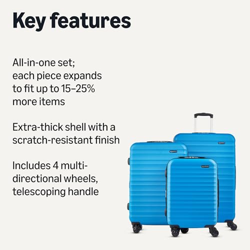 Amazon Basics 3-Piece Hardside Expandable Travel Luggage Set (21", 26", 30"), Scratch-Resistant Suitcases with Multi-directional Wheels, Carry-on and Checked Bags, Light Blue - color: Light Blue, size: 3-Piece Set