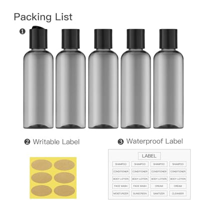 Travel Bottles for Toiletries, 3.4 oz Travel Size Containers, 5pcs, Black - color: Black