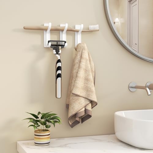 Adhesive Wall Hooks for Towel/Coat,13Lb Strong Stick-On Hooks, White 4 Pack - color: White, size: 4 Pack