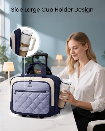 LOVEVOOK Rolling Laptop Bag for Women, Underseat Carry On Bag with Wheels - color: Puffer Blue