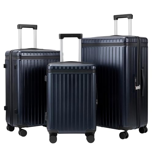 3-Piece Hardside Luggage Set with Spinner Wheels, Blue | PC+ABS Travel Suitcase Sets Hardshell Rolling Luggage Lightweight Durable - color: Blue, size: 20''/24''/28''