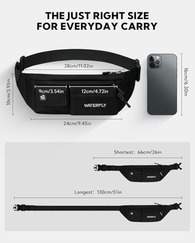 WATERFLY Small Crossbody Fanny Pack, Slim Waist Bag Chest Pouch Black - color: Black
