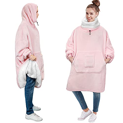 PAVILIA Wearable Blanket Hoodie Women Men, Oversized Hooded Sweatshirt - color: Pink, size: Fleece
