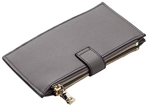 Travelambo Womens Leather Bifold Wallet, Slim RFID Blocking Card Holder - color: Grey Light