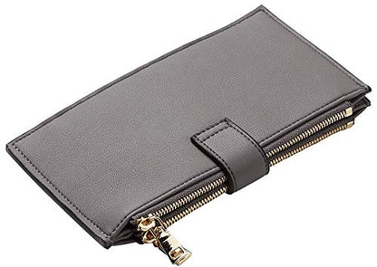 Travelambo Womens Leather Bifold Wallet, Slim RFID Blocking Card Holder - color: Grey Light