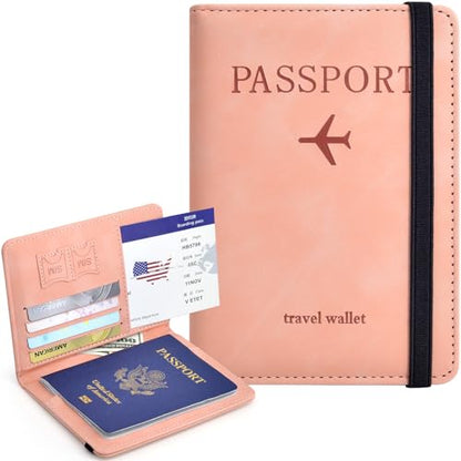 KAOBAN RFID Blocking Passport Holder & Boarding Pass Travel Wallet - color: Pink