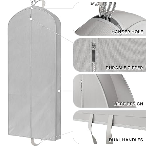 Simple Houseware 60" Travel Garment Bag, 4" Gusset Lightweight, Gray 3 Pack - size: 60-Inch, 3-Pack, Gray