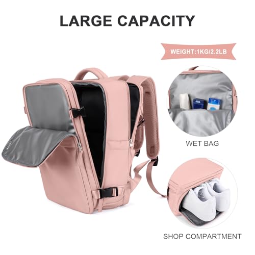 coowoz Carry On Backpack Women Men Travel Backpack Airline Approved Laptop Backpack Sport Rucksack - color: B-pink