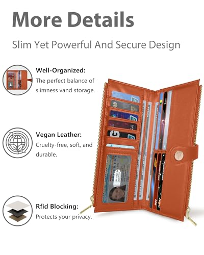 Women's Slim Wallet,Thin RFID Card Holder with Zipper Pocket - color: Beige＆Brown, size: Bifold