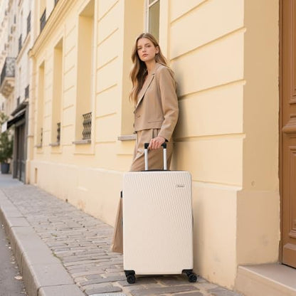 5 Piece Hardshell Luggage Set TSA Lock Spinner Wheels Beige - color: Beige, size: 5 piece