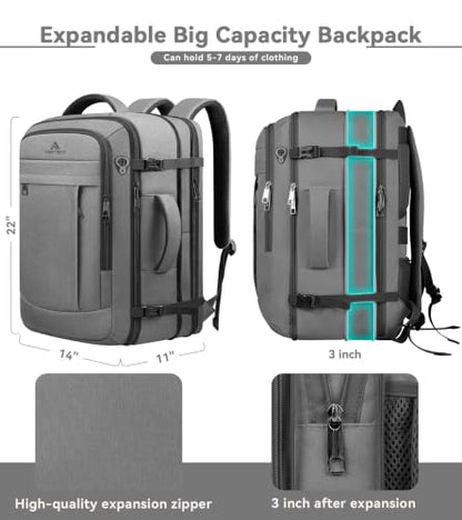 AREYTECO 55L Travel Laptop Backpack for Men, Extra Large Backpack - color: Grey, size: 18.4 Inch (22''x14''x11'')