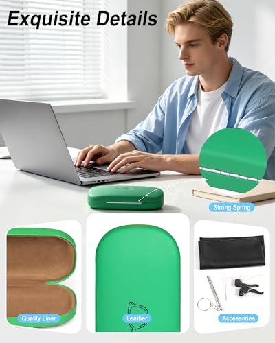 RayLove Glasses Case, 2 Pack Hard Eyeglass Case with Cleaning Cloth, Glasses Case Hard Shell Fits Most Sunglasses Eyeglasses - color: Black Green